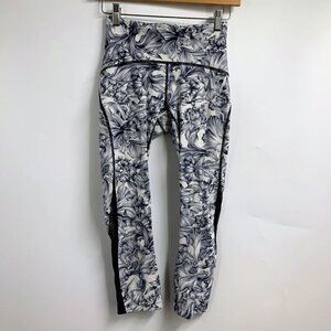 Lululemon Womens Train Times 19" Light Garden White Blk/Blk Yoga‎ Leggings SZ 4